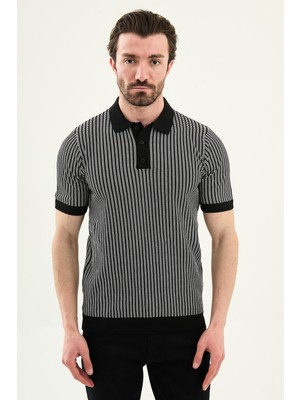 MCR Çizgili Slim Fit Polo Yaka Erkek Triko T-Shirt
