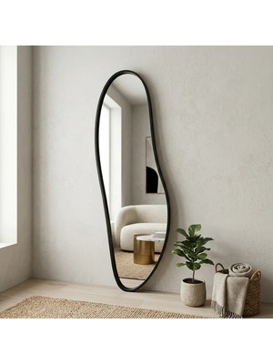 Aypars Atölye Modern Organik Form Banyo Aynası 40X120 cm – Asimetrik Minimalist Siyah Çerçeveli Dekoratif Duvar Aynası