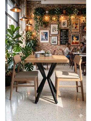 HOLLKA Mutfak Cafe Balkon Bahçe Restoran Yemek Masası 70X70 Metal Ayak Kalınlaştırmalı
