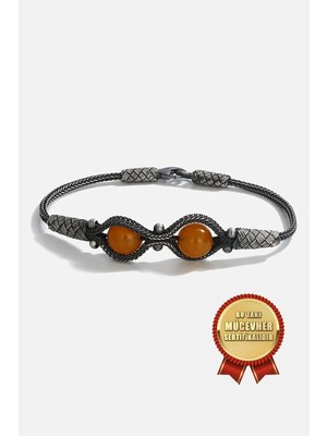 Meks Jewels 925 Ayar Gümüş Kazaz El Işi Siyah Oksitli Doğal Taş Erkek Bileklik