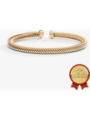 Meks Jewels Mikron Altın Kaplama 925 Ayar Gümüş Örgü Hasır Italyan Argento Milano Bileklik