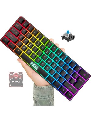 vooka Trol Red Switch Mini Rgb Oyun Klavyesi Gaming Mekanik 62 Tuşlu 18 Rgb LED USB Type-C Kablo