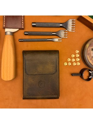 Bi Deri Bideri Teos Hakiki Deri Mıknatıslı Cüzdan Haki