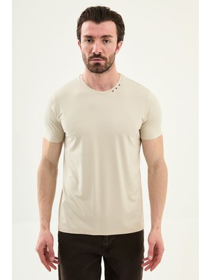 MCR Düz Slim Fit Yaka Detaylı Bisiklet Yaka Erkek T-Shirt
