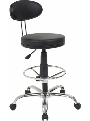 Ofisbazaar Flexwork Sırtlı Çemberli Tabure | Bar Tabure Siyah