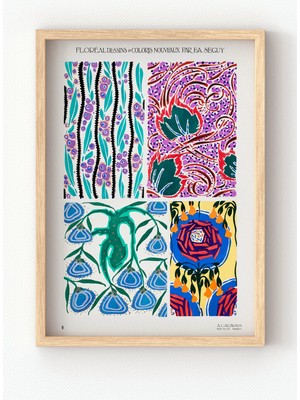 Viela Home Ahşap Çerçeveli Art Nouveau Floral Desen Poster E.a. Seguy Tarzı Renkli Bitkisel Duvar Tablosu 🌸🎨