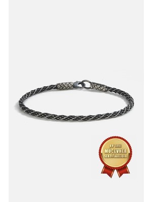 Meks Jewels 925 Ayar Gümüş Kazaz El Işi Siyah Oksitli Halat Erkek Bileklik