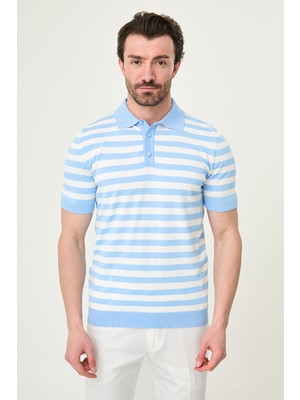 MCR Çizgili Slim Fit Polo Yaka Erkek Triko T-Shirt