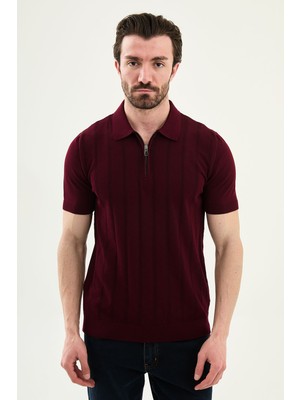 MCR Desenli Slim Fit Polo Yaka Fermuarlı Erkek Triko T-Shirt