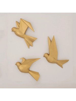 Selim Mouette 3'lü Dekoratif Kuş Altın