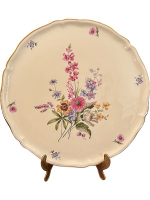 Fransız Limoges Üzeri El Boyama Porselen Tepsi 30 cm Çapında