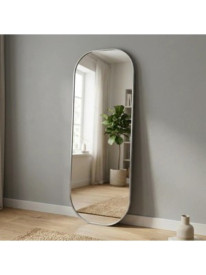 Aypars Atölye Modern Oval Boy Aynası 40X120 cm – Yuvarlak Hatlı Minimalist Gümüş Dekoratif Duvar Aynası 2026 Trend