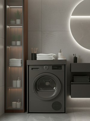 Freehome Premium Mdf Ürün Lavenderia Banyo Düzenleyici Çamaşır Makinesi Üstü Raf Ünitesi Çok Amaçlı Dolap