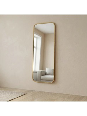 Aypars Atölye Modern Yuvarlatılmış Köşeli Boy Aynası 40X120 cm – Minimalist Ince Altın Çerçeveli Dekoratif Duvar Aynası