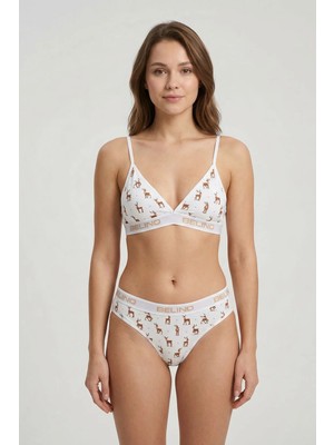 Belinoplus Desenli Kadın Slip Külot ve Destekleyici Pedli Bralet Takım- Deer Charm