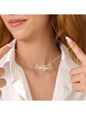 Hom Silver Jewelry 925 Ayar Gümüş Kişiye Özel Isimli Kalp Tasarımlı Kadın Kolye