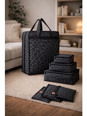 Morport 7 Li Set Premium Ayakkabı Hurcu 6 Bölmeli Ayakkabı Organizer I Leoparlı 6’lı Valiz Düzenleyici Set