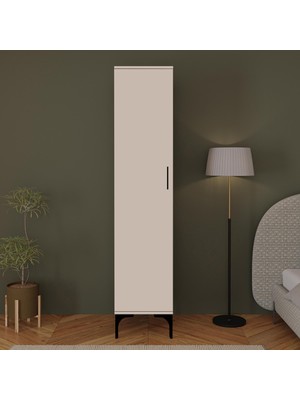 Bimossa K7030 Loft Kumtaşı Tek Kapaklı Gardırop 5 Raflı Elbise Dolabı Aynasız Modern Metal Ayaklı Gardırop