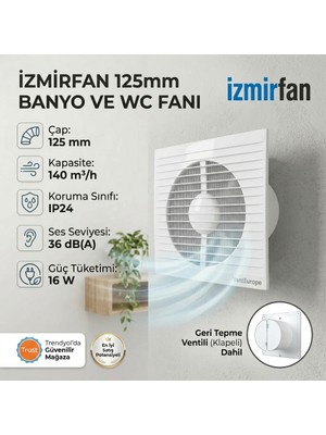 VentEurope Refined 125 Bd 12.5 cm Kapaklı Banyo Wc Aspiratör Havalandırma Fanı Sessiz