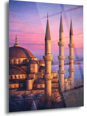 Shiny Art Gün Batımında Sultanahmet Camii Cam Tablo - ISL247
