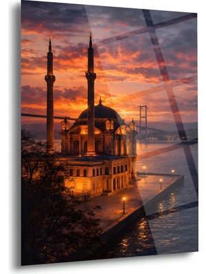 Shiny Art Ortaköy Camii Gün Batımı Cam Tablo - ISL246
