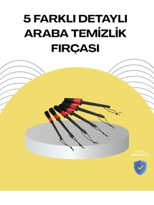TeknoKapsül 5 Boy Fırçalı Araba Temizlik Seti-Derin Temizlik Sağlayan Yumuşak Fırçalar