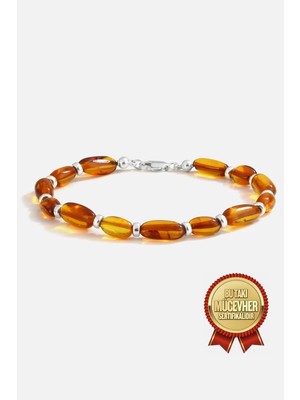 Meks Jewels Saf Kehribar Taşlı Gümüş Erkek Bilekliği