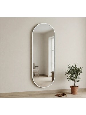 Aypars Atölye Modern Oval Boy Aynası 40X120 cm – Minimalist Beyaz Çerçeveli Dekoratif Duvar Aynası 2026 Trend