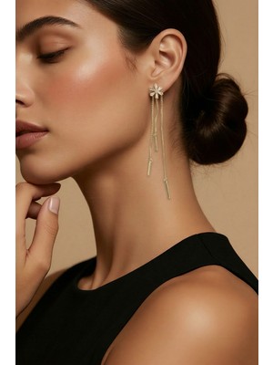 Lykos Çiçek Model Gold Pirinç Sallantılı Kadın Küpe