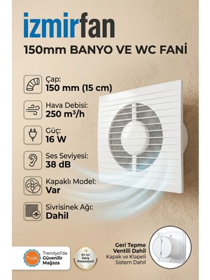 VentEurope Refined 150 Bd 15 cm Kapaklı Banyo Wc Aspiratör Havalandırma Fanı Sessiz