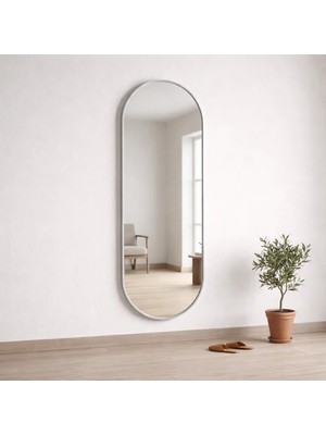 Aypars Atölye Modern Oval Boy Aynası 40X120 cm – Minimalist Gümüş Çerçeveli Dekoratif Duvar Aynası 2026 Trend