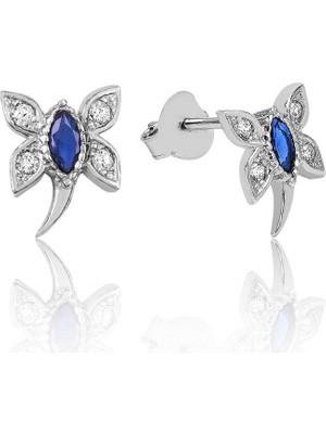 MiraLive 925 Ayar Gümüş Mavi Yusufcuk Çivili Küpe EA1160103 (72)