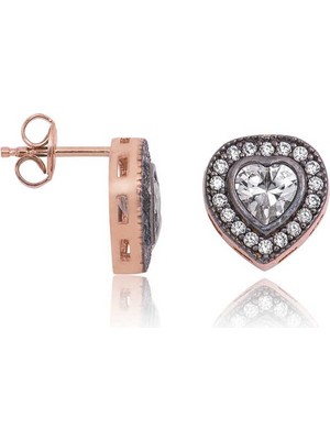 MiraLive 925 Ayar Gümüş Elmas Montür Kalp Çivili Küpe EA1160127 (72)