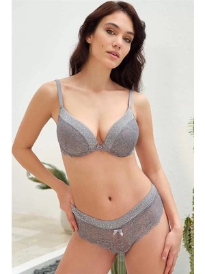 MiraLive Balenli Destekli Dolgulu Taşlı Dantelli Sütyen ve String Takım