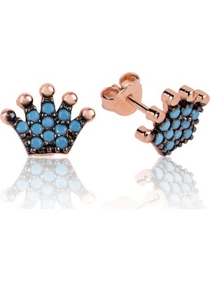 MiraLive 925 Ayar Gümüş Kraliçe Tacı Çivili Küpe EA1160066 (72)