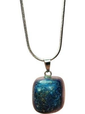 MiraLive Lapis Lazuri Doğal Taşı Zincirli El Yapımı Kolye Uç: 2 cm Zincir: 20 cm Kutulu