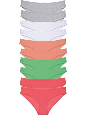 10 Adet Süper Eko Set Likralı Kadın Slip Külot Gri Beyaz Pudra Yeşil Fuşya