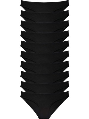 10 Adet Süper Eko Set Likralı Kadın Slip Külot Siyah