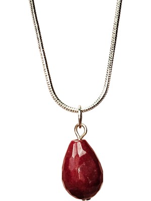 MiraLive Yakut Doğal Taşı Zincirli El Yapımı Kolye Uç: 1,5 cm Zincir: 20 cm Kutulu