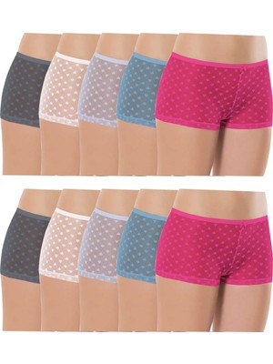 10 Adet Kadın Komple Tül Dantel Boxer Külot