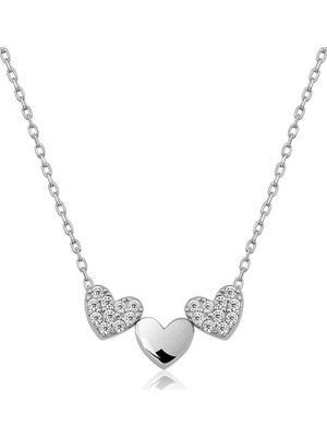 MiraLive ​925 Ayar Gümüş Üç Kalp Kadın Gümüş Kolye T4802 (72)