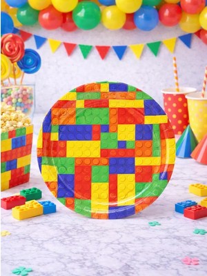 Renkli LEGO Temalı Tabak Karton Doğum Günü Tabağı 8'li