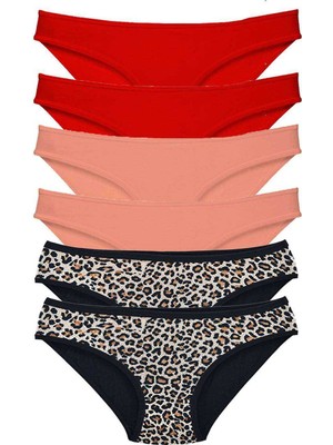 Miray Life 6 Adet Likralı Kadın Slip Külot Leopar Kırmızı Pudra