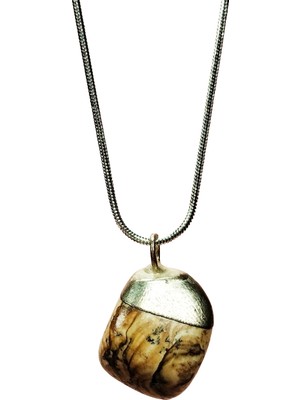 MiraLive Jasper Doğal Taşı Zincirli El Yapımı Kolye Uç: 2 cm Zincir: 20 cm Kutulu