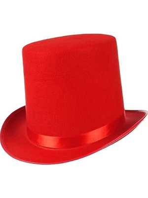 Mey Ithalat® Yetişkinler Için Kırmızı Renk Ringmaster Sihirbaz Şapkası Fötr Şapka 15 cm