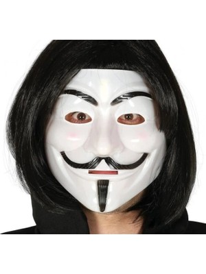 Mey Ithalat® Siyah Renk Takma Kısa Saç ve V For Vendetta Maskesi Anonymous Maskesi