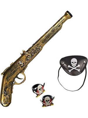 Mey Ithalat® Oyuncak Korsan Tabancası Korsan Maskesi ve 2 Adet Korsan Yüzüğü Seti