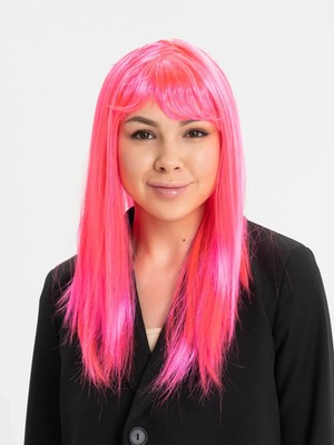 Mey Ithalat® Şeker Pembesi Koyu Pembe Renk Uzun Düz Parti Peruğu