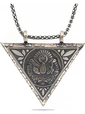 MiraLive 925 Ayar Gümüş Üçgen Içi Açılabilen Osmanlı Arma Muskalık Gümüş Kolye T6013 (72)