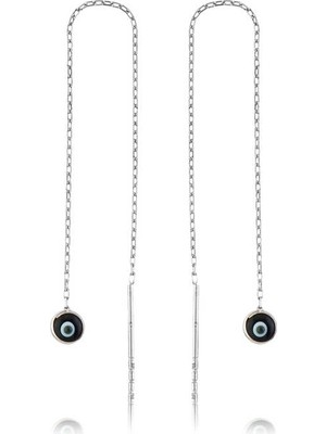 MiraLive 925 Ayar Gümüş Zincirli Lacivert Nazar Küpe EA1160041 (72)